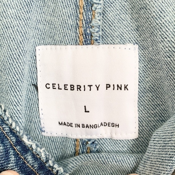 Celebrity Pink Blue Stretch Denim Overalls Distressed Large - Picture 8 of 10